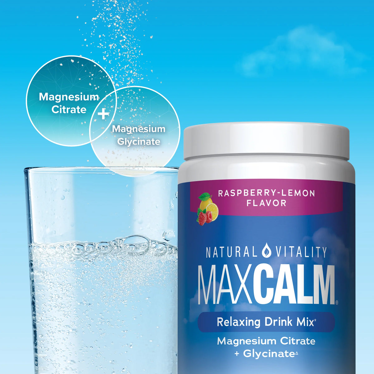 Natural Vitality MAXCALM Suplemento de magnesio en polvo para combatir el estrés.