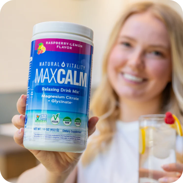 Natural Vitality MAXCALM Suplemento de magnesio en polvo para combatir el estrés.