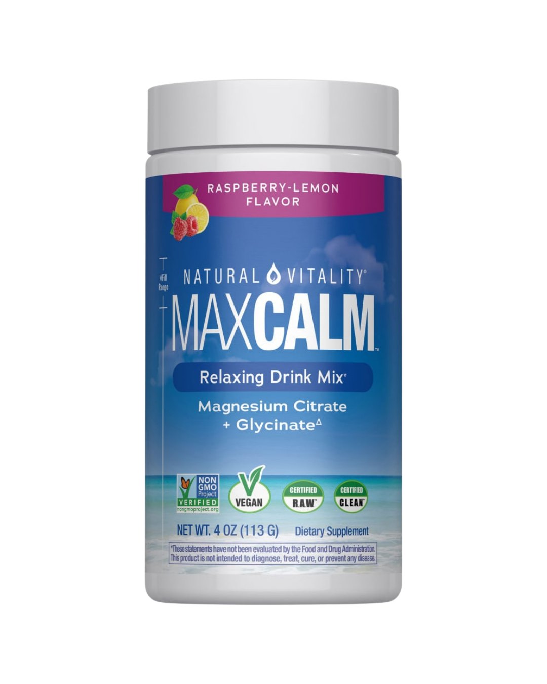 Natural Vitality CALM con bebida de frambuesa y limón
